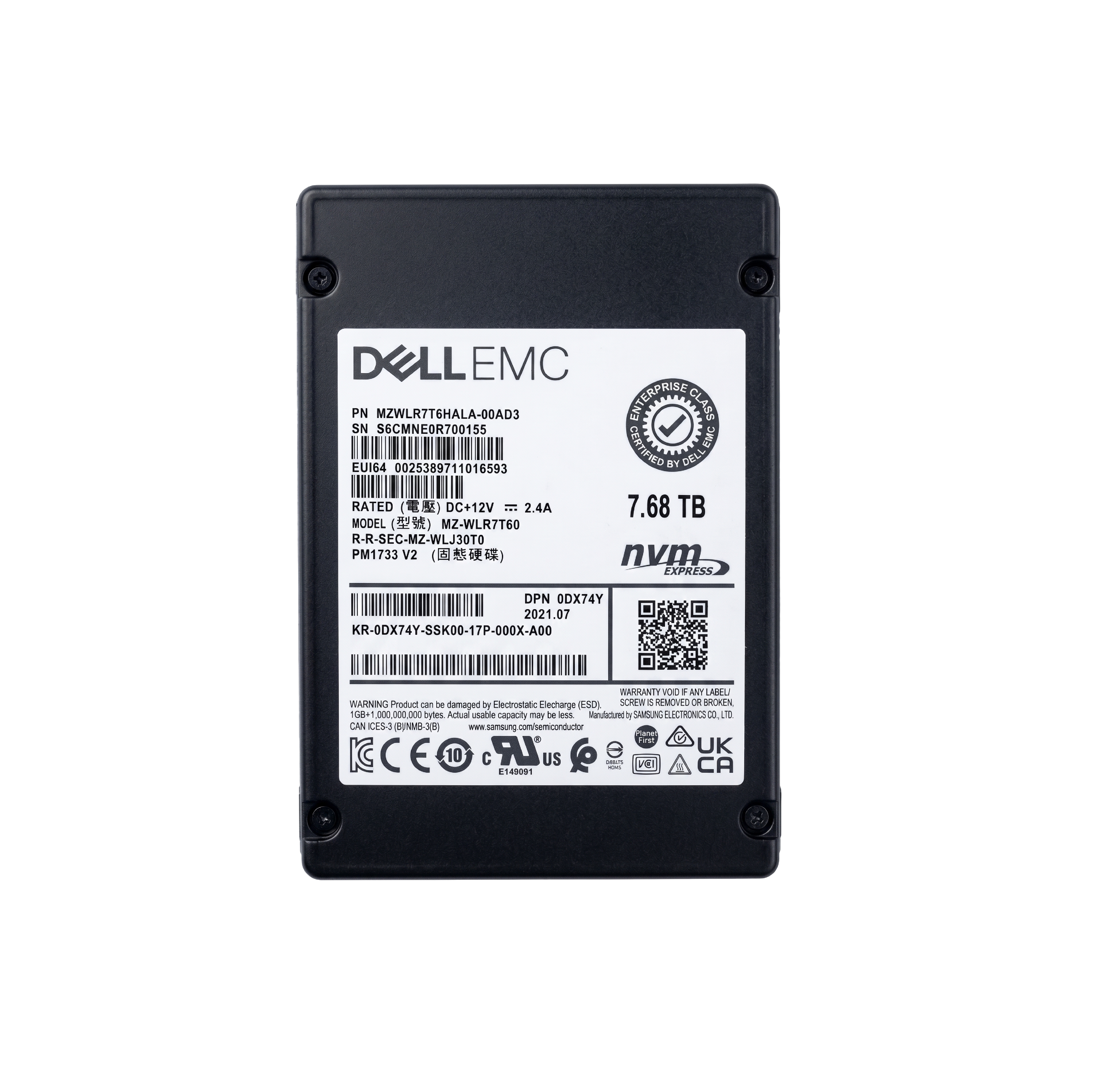 Samsung 7.68TB SSD NVMe MZ-WLR7T60 硬碟