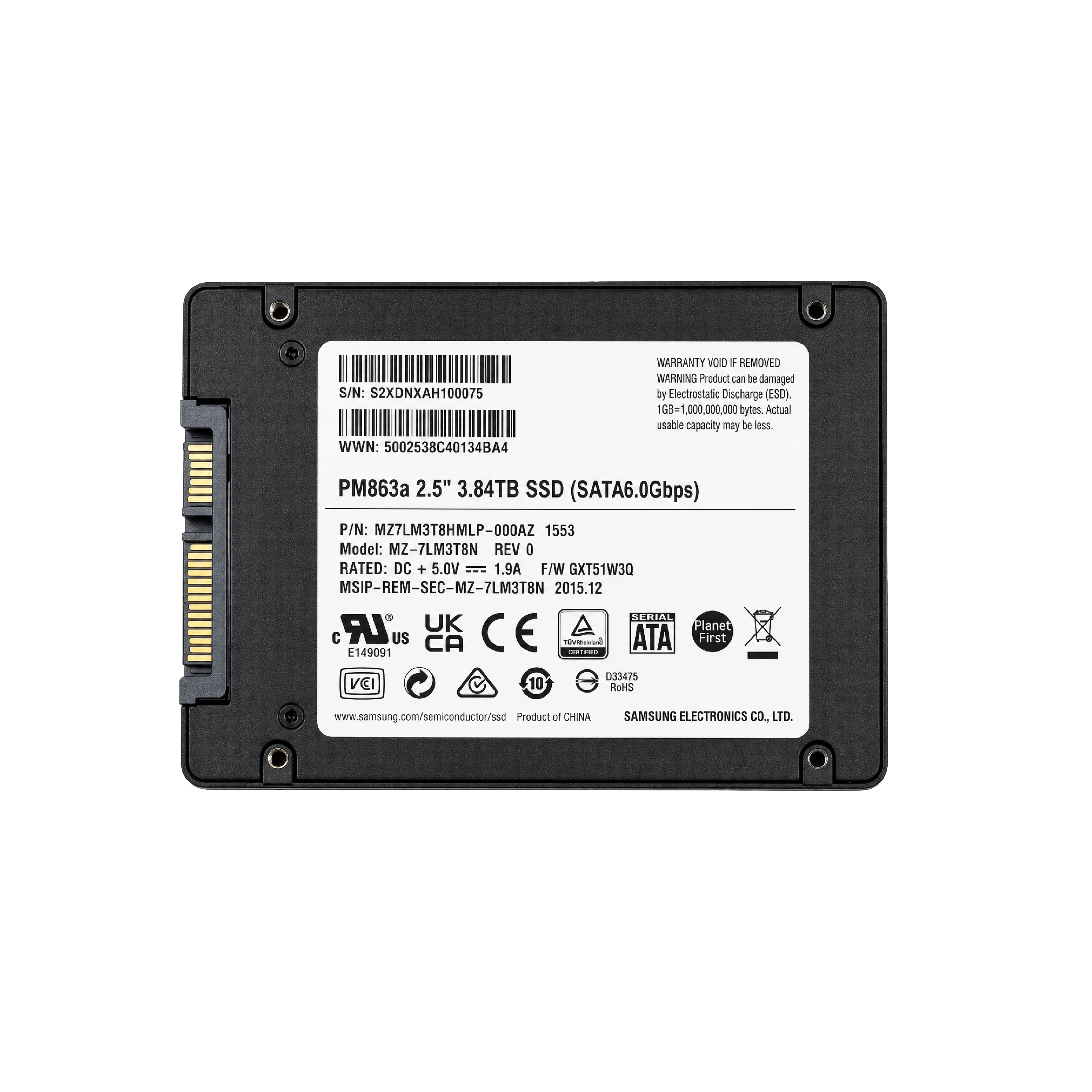 Samsung 3.84TB SSD SATA 6Gbps MZ-7LM3T8N 硬碟
