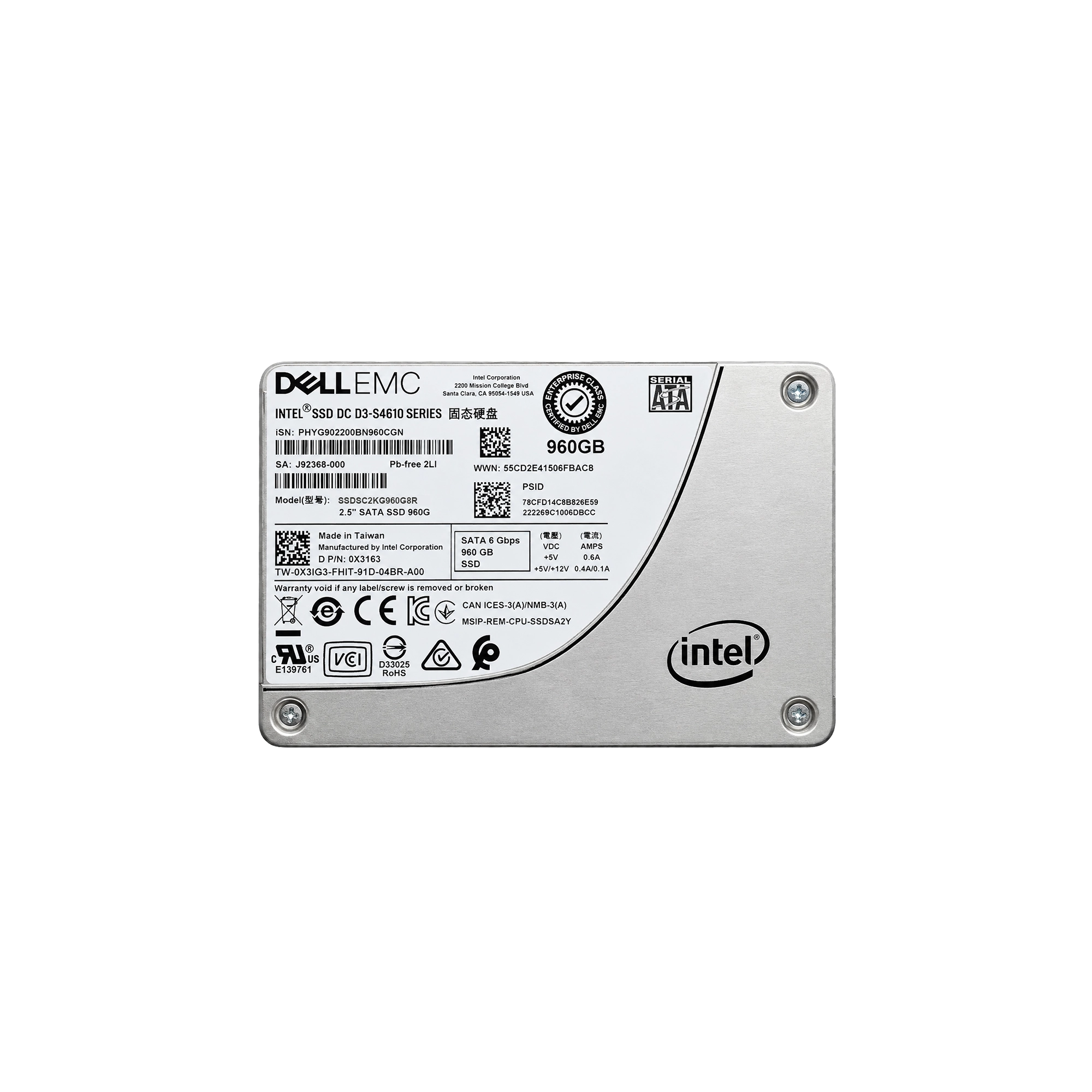 Dell 960GB SSD SATA 6Gbps SSDSC2KG960G8R 硬碟