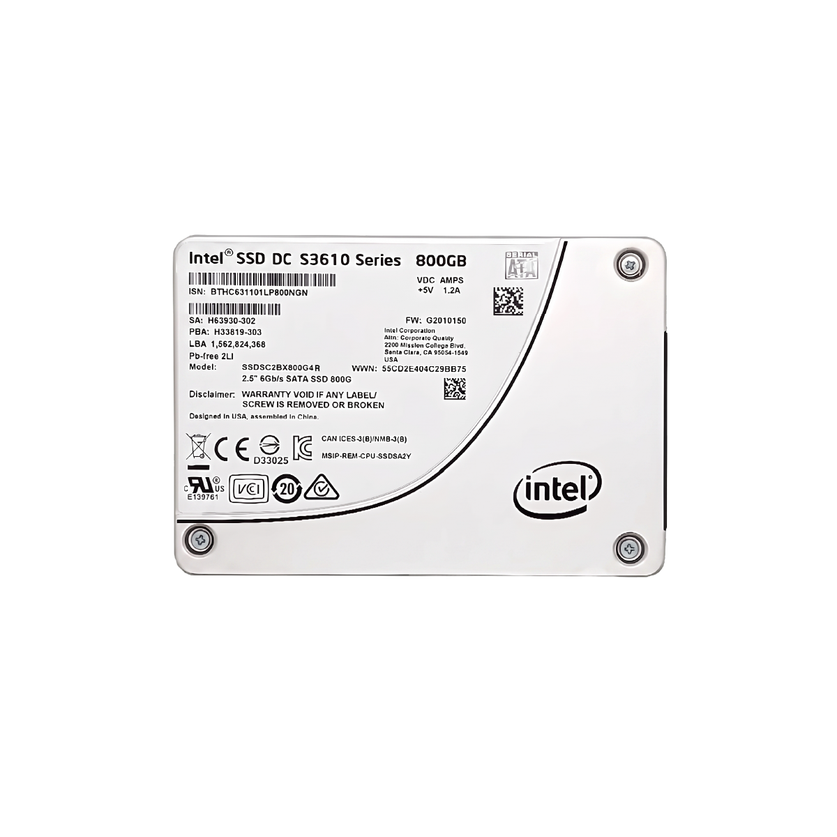 Dell 800GB SSD SATA 6Gbps SSDSC2BX800G4R 硬碟