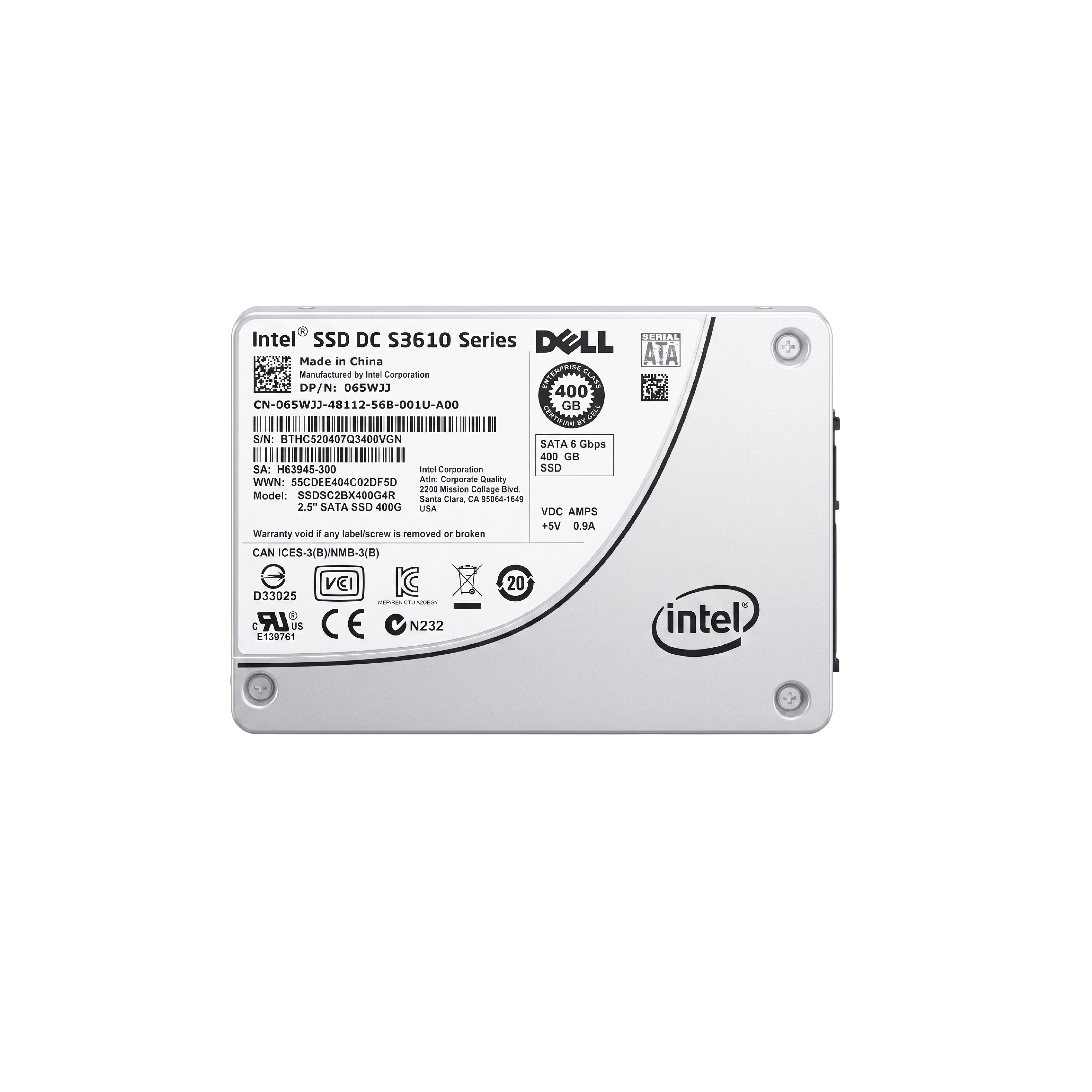 Dell 400GB SSD SATA 6Gbps SSDSC2BX400G4R 硬碟