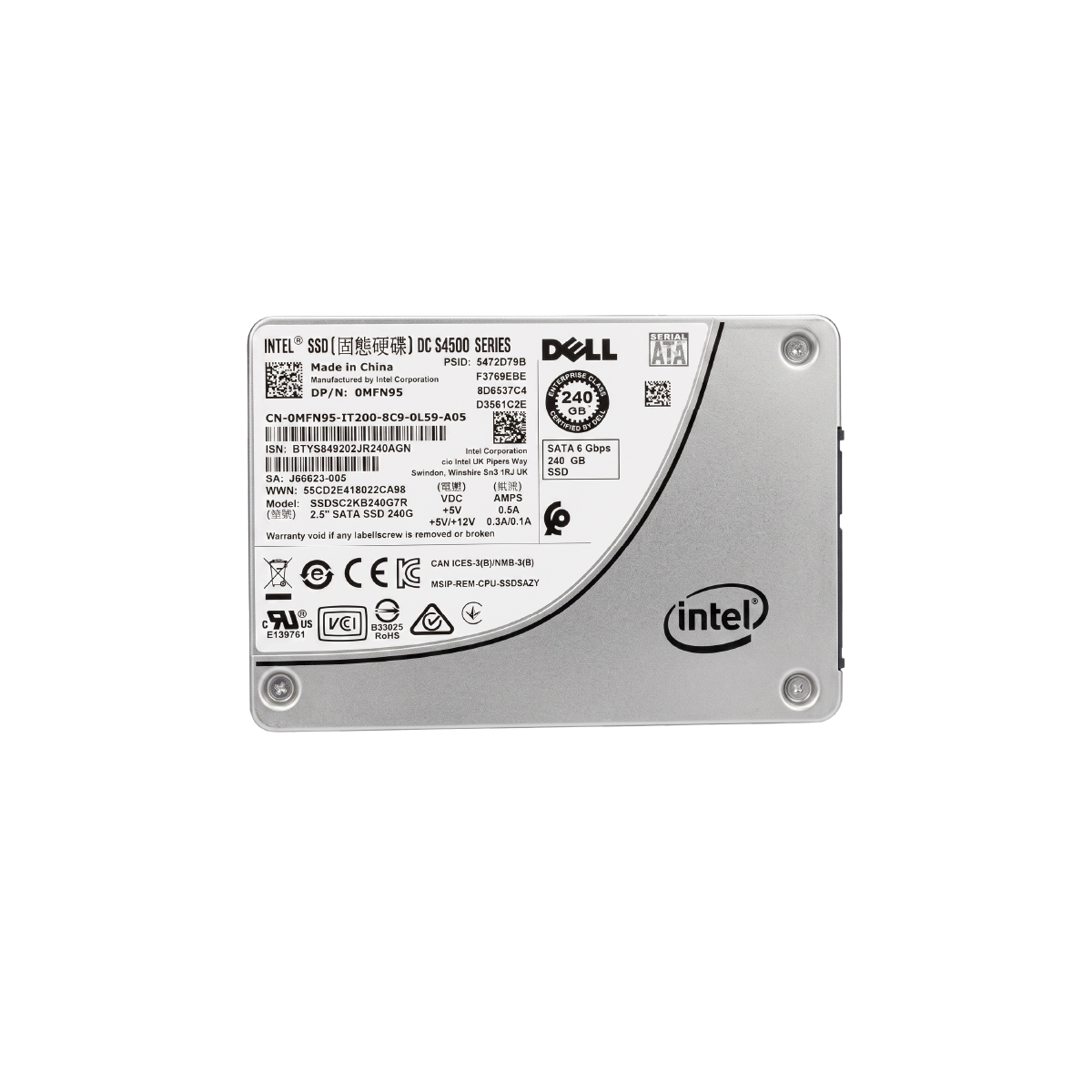 Dell 240GB SSD SATA 6Gbps SSDSC2KB240G7R 硬碟