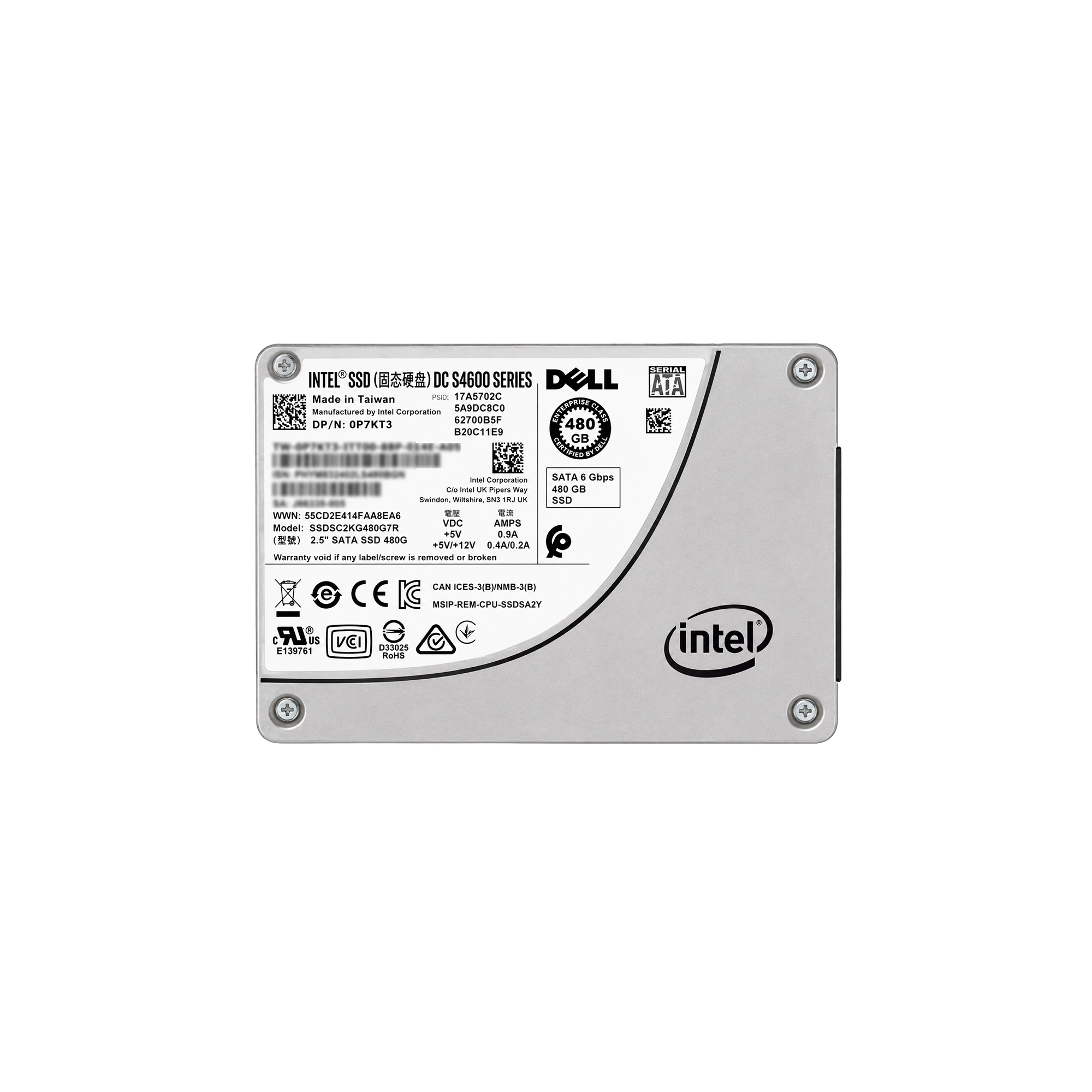 Dell 480GB SSD SATA 6Gbps SSDSC2KG480G7R 硬碟