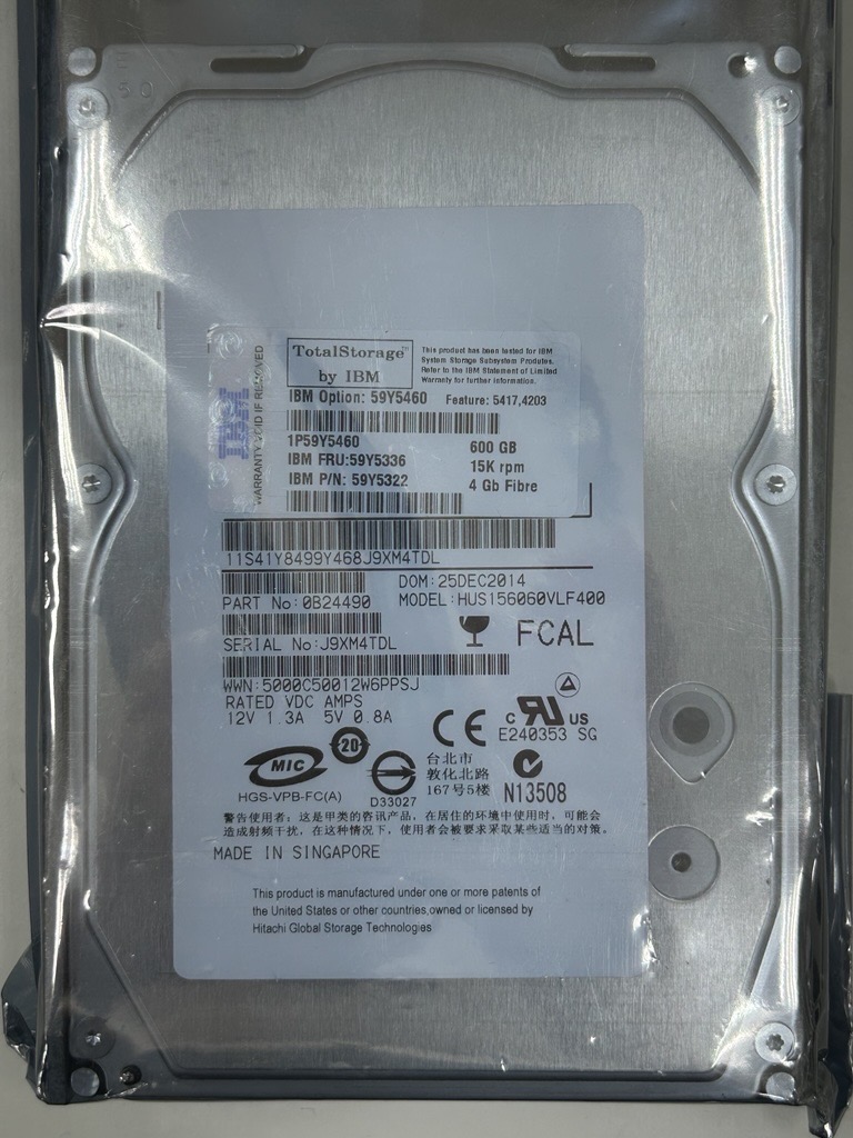 3.5" 600GB HDD 4Gbps HUS156060VLF400 硬碟 IBM