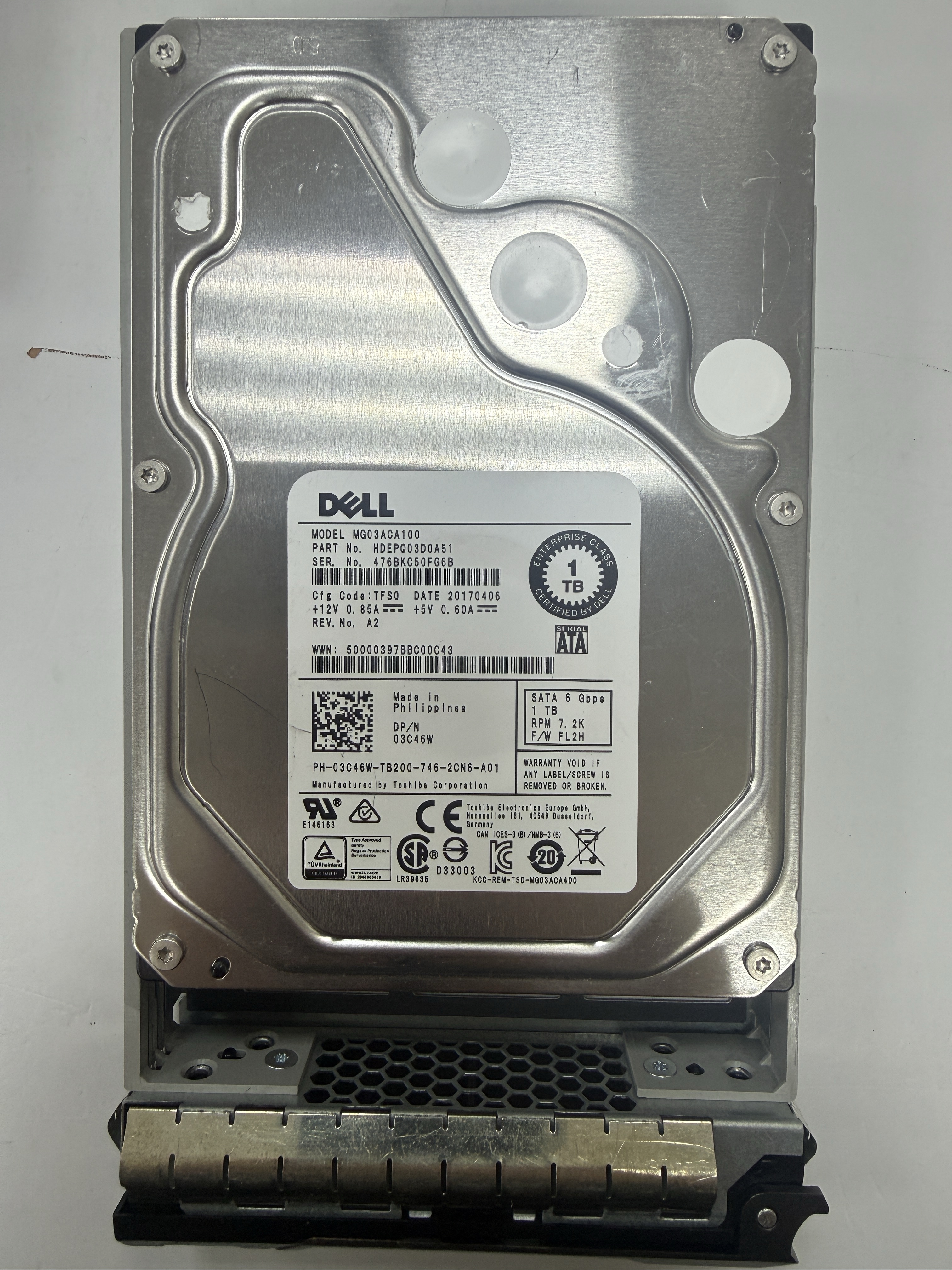 3.5" 1TB HDD SATA 6Gbps MG03ACA100 硬碟 Dell