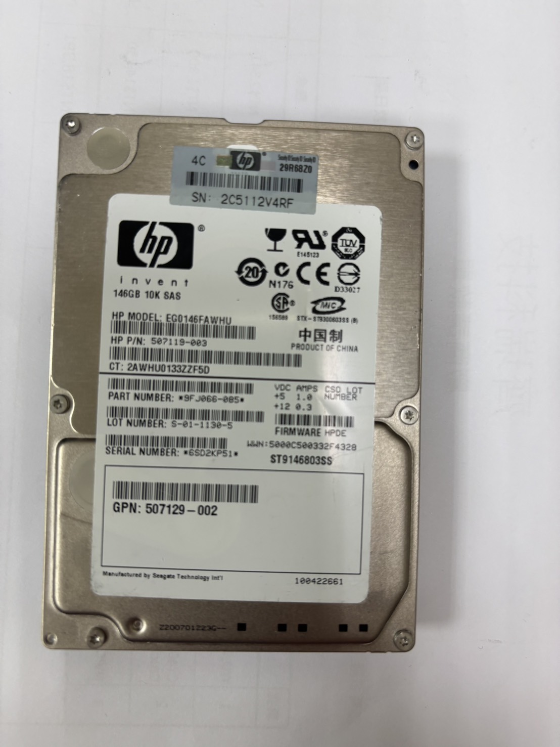 2.5" 146GB HDD SAS 6Gbps EG0146FAWHU 硬碟 HP