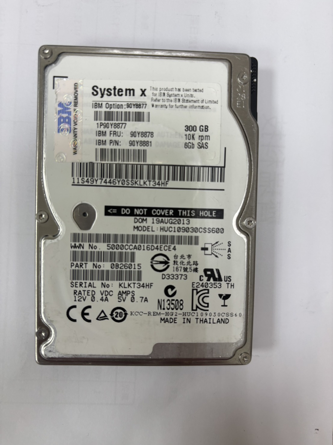 2.5" 300GB HDD SAS 6Gbps HUC109030CSS600 硬碟 IBM