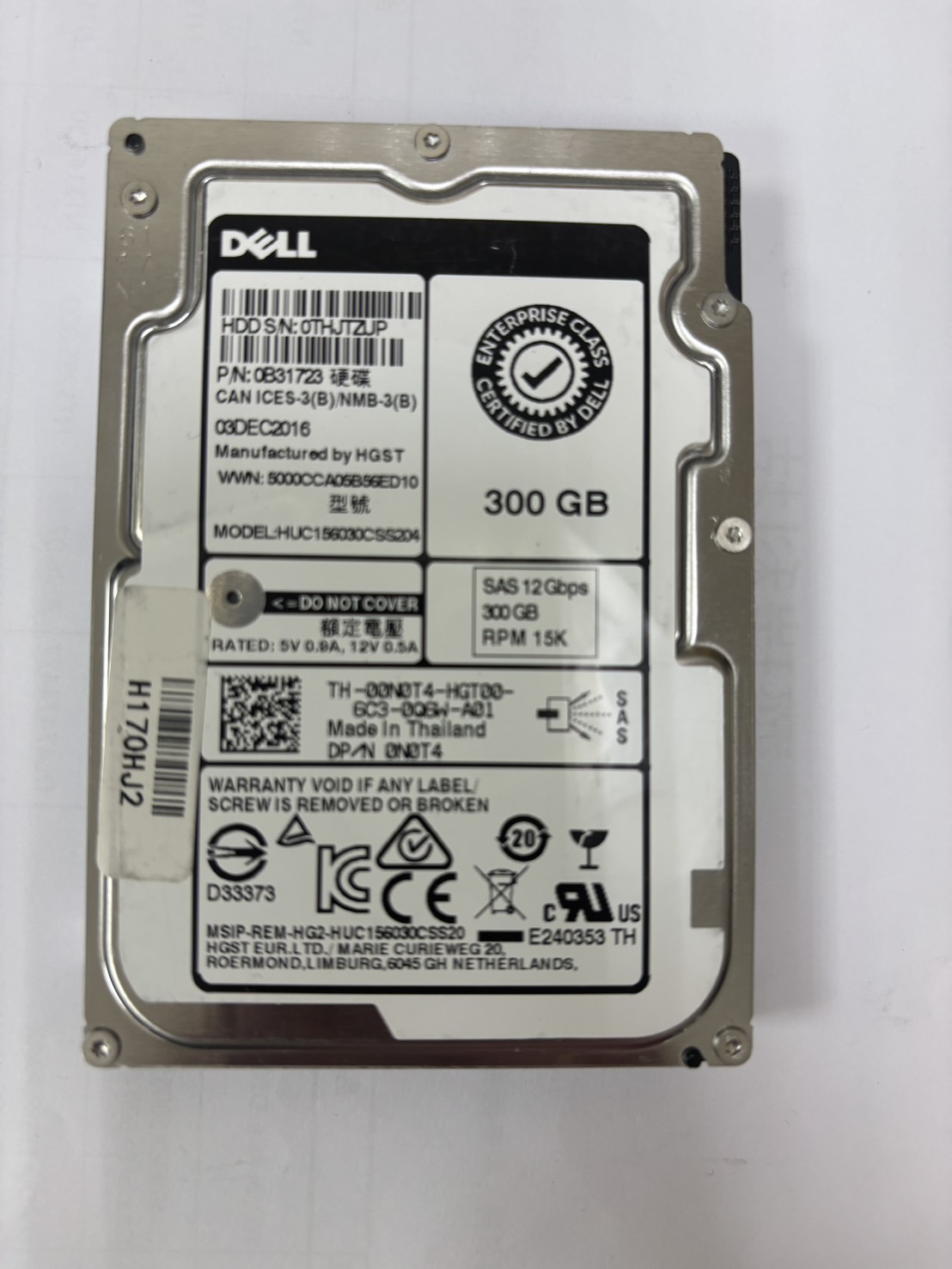 2.5" 300GB HDD SAS 12Gbps HUC156030CSS204 硬碟 Dell