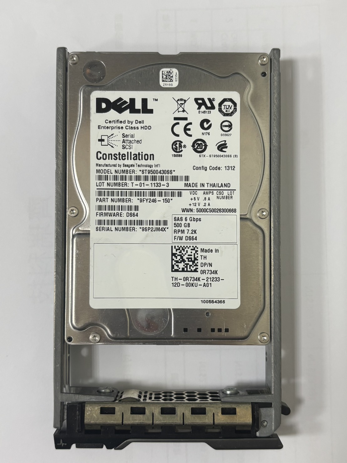 2.5" 500GB HDD SAS 6Gbps ST9500430SS 硬碟 Dell