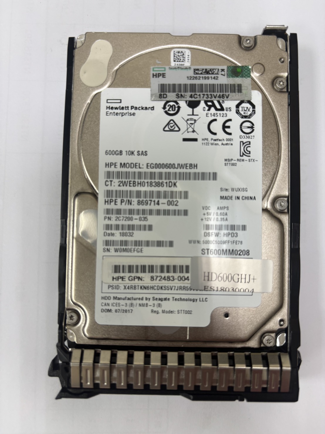2.5" 600GB HDD SAS EG000600JWEBH 硬碟 HP