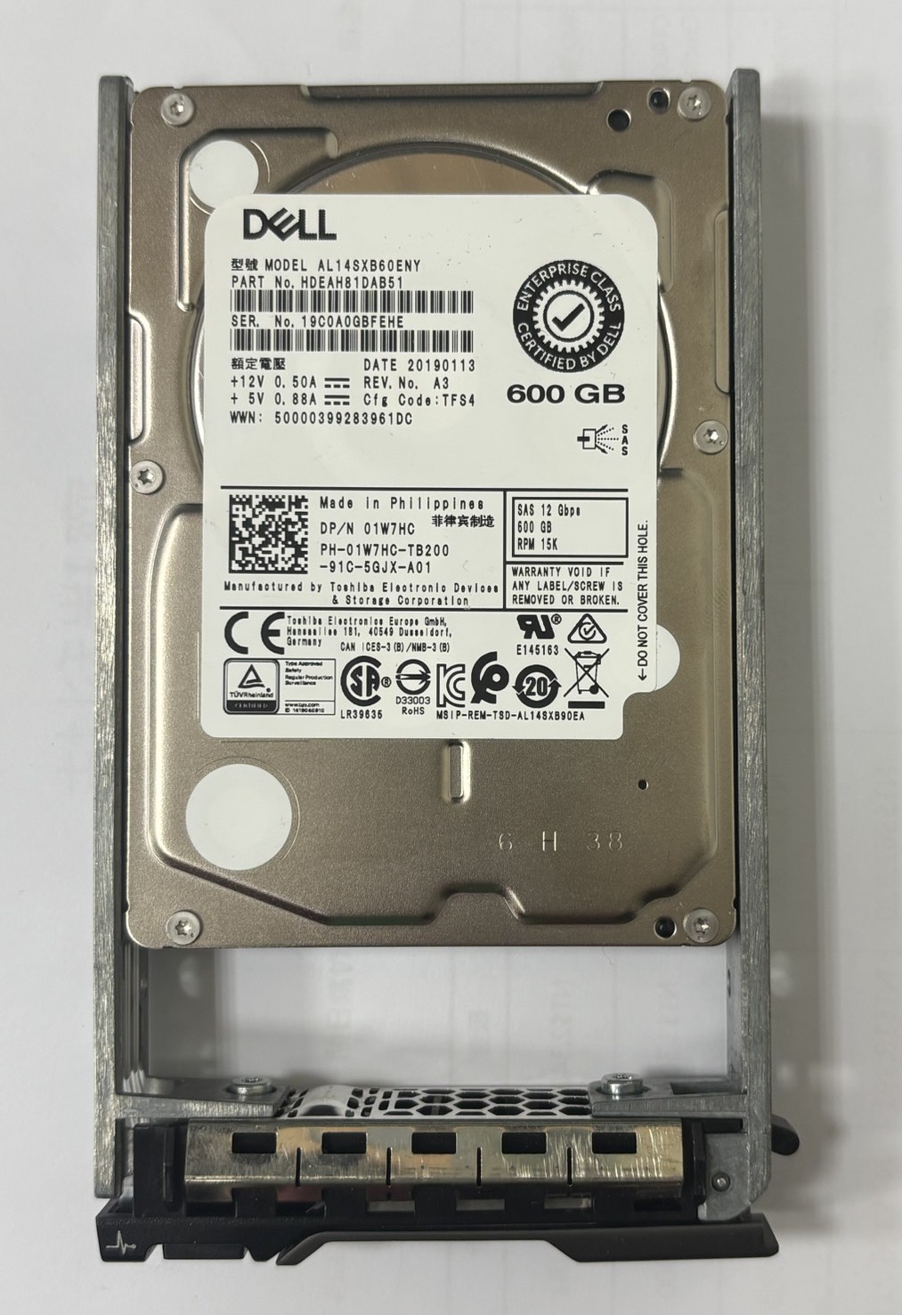 2.5" 600GB HDD SAS 12Gbps AL14SXB60ENY 硬碟 Dell