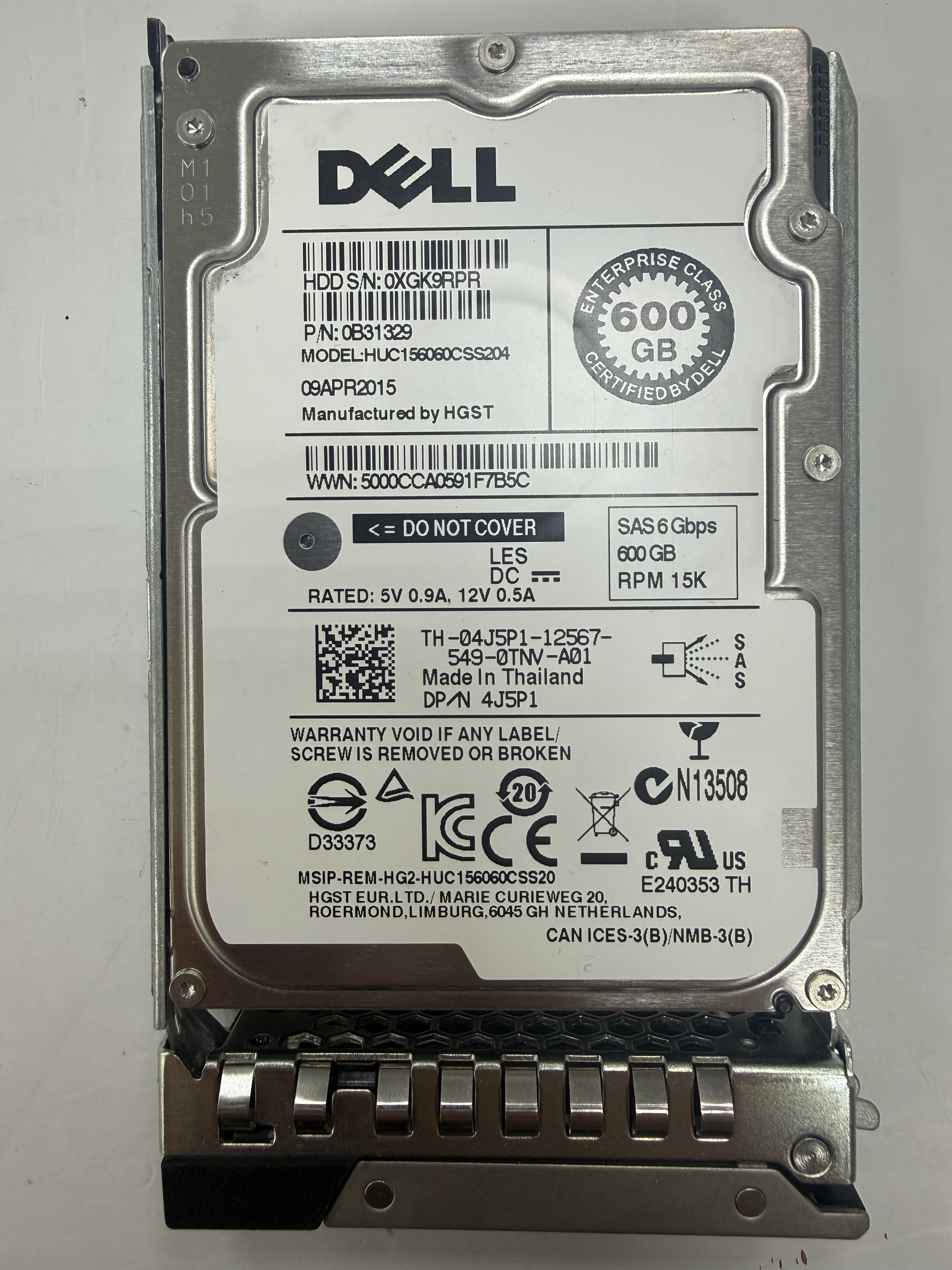 2.5" 600GB HDD SAS 6Gbps HUC156060CSS204 硬碟 Dell