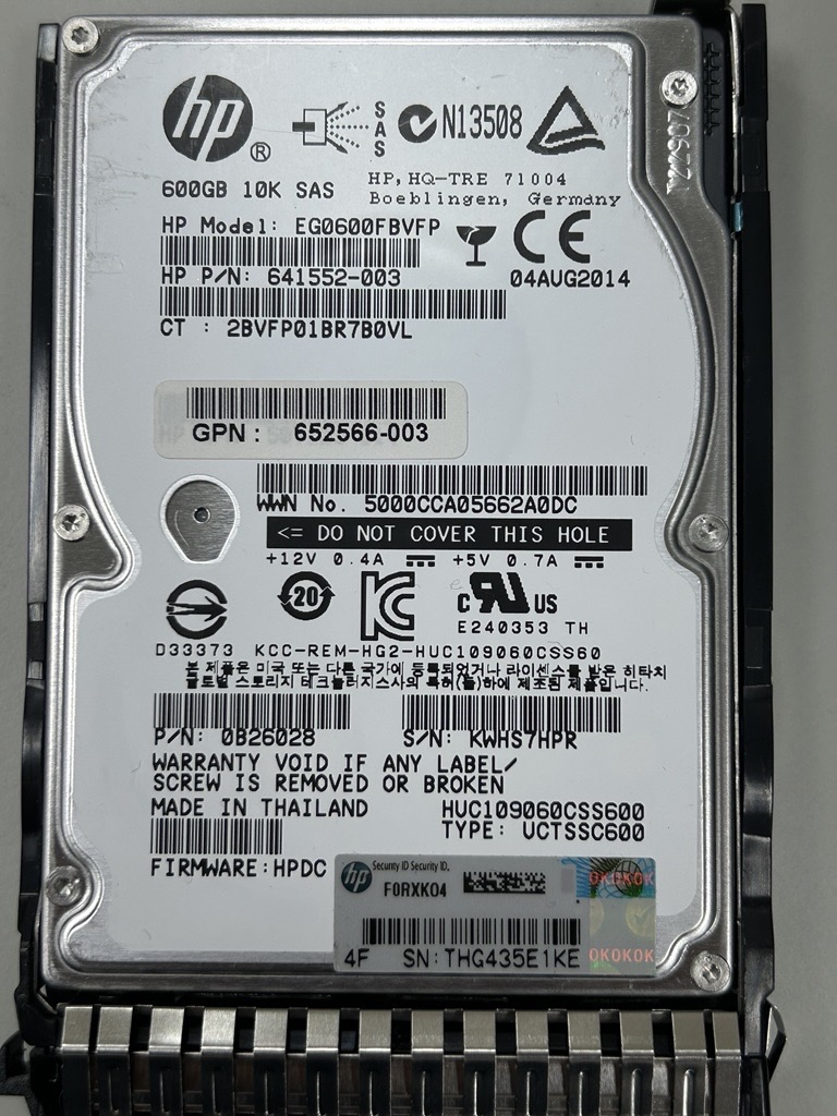 2.5" 600GB HDD SAS EG0600FBVFP 硬碟 HP