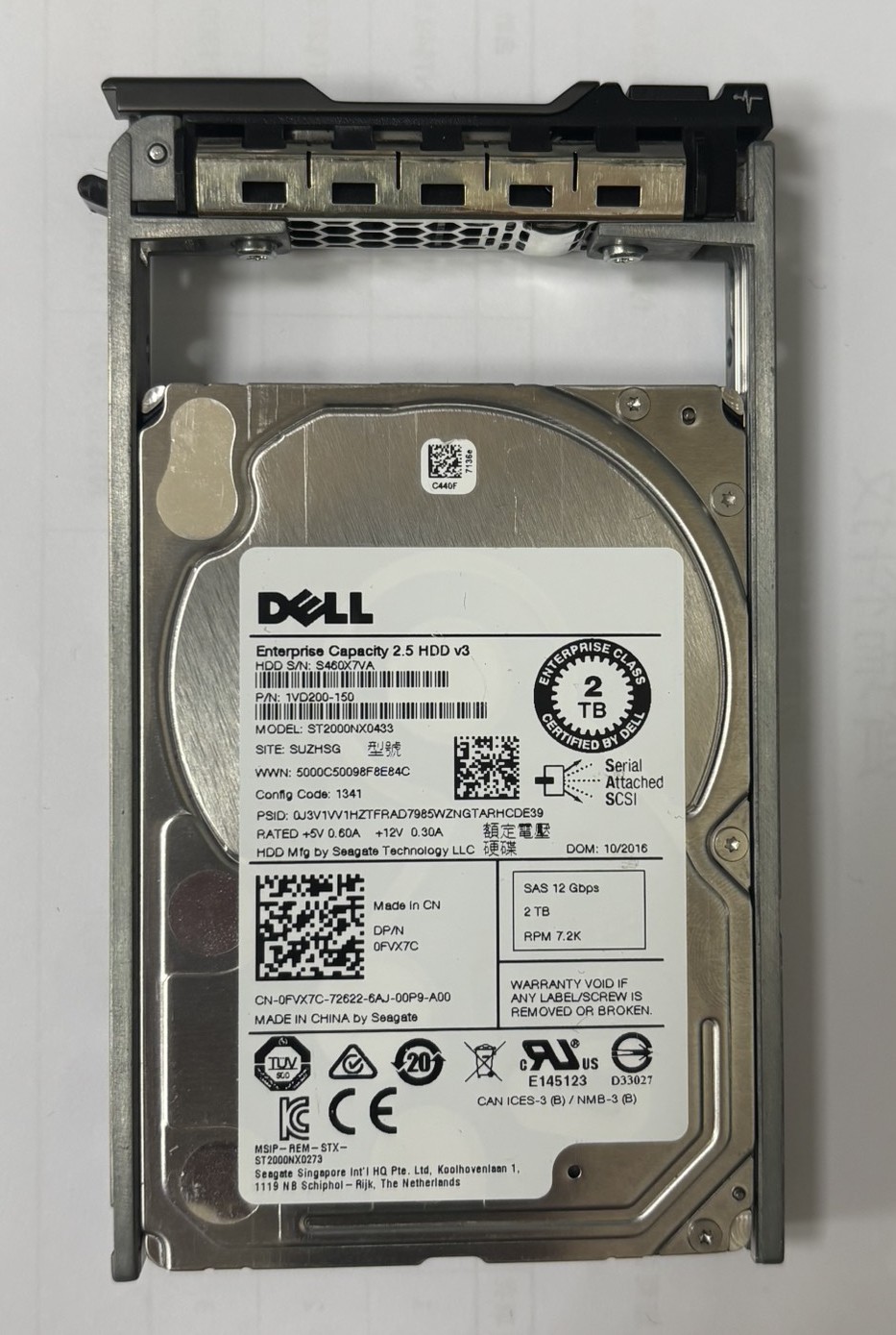 2.5" 2TB HDD SAS 12Gbps ST2000NX0433 硬碟 Dell